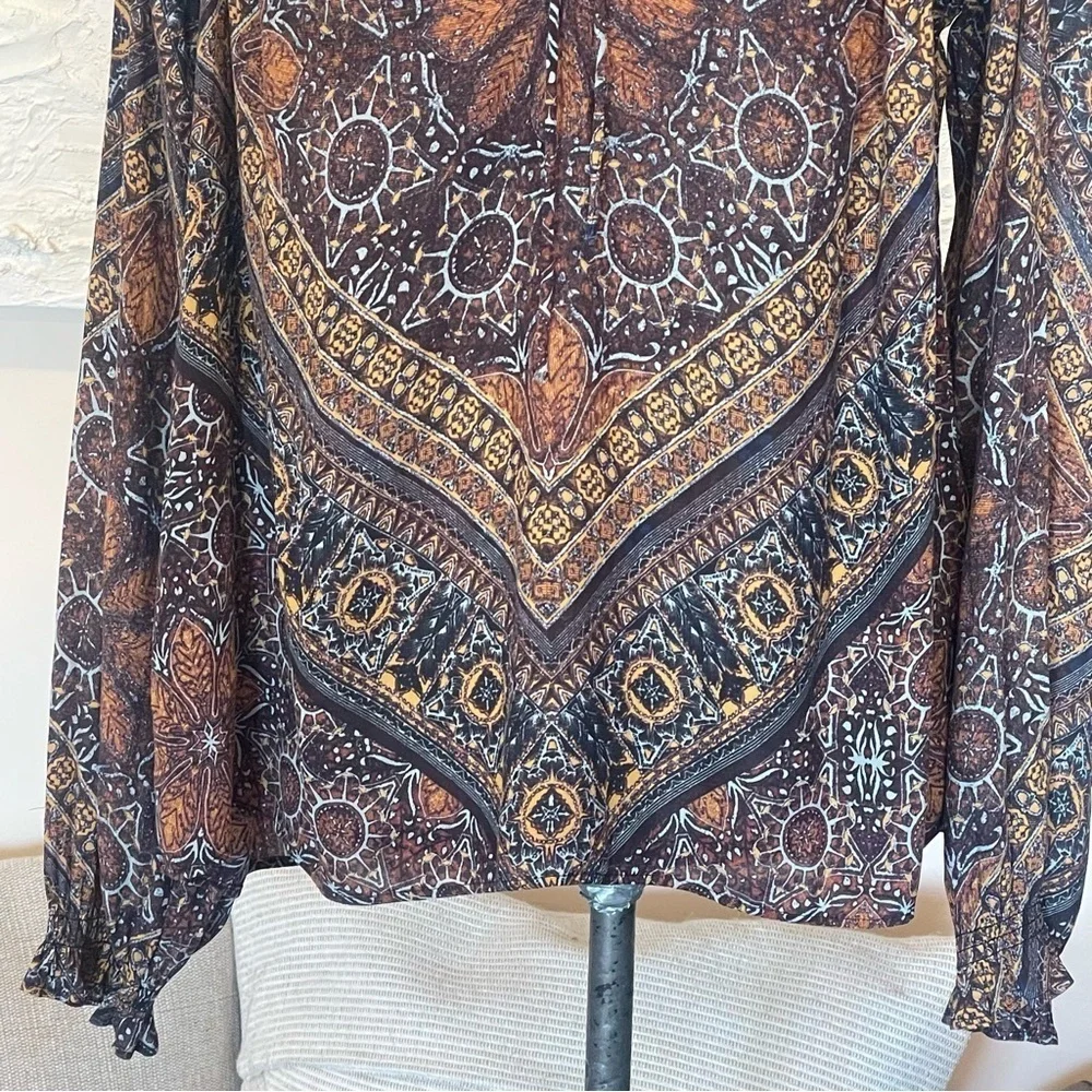 Free People Little Runaway Blouse Long Sleeve Ruffle Collar V-neck Boho Size